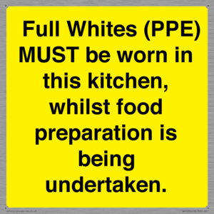  Full Whites (PPE) MUST be worn in this kitchen, whilst food preparation is being undertaken.